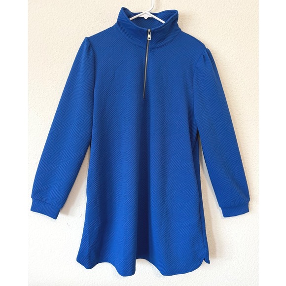 Abela Story + Co Dresses & Skirts - Quarter Zip Dress Large Royal Blue Textured Geometric Retro‎